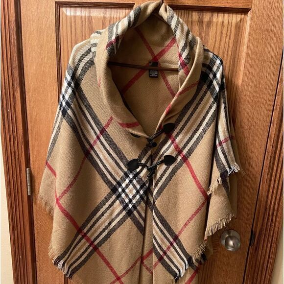 Beautiful Tan Plaid shawl one size like new - Picture 1 of 6
